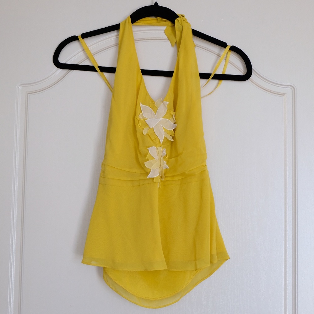 NWT BCBG yellow silk halter top size S